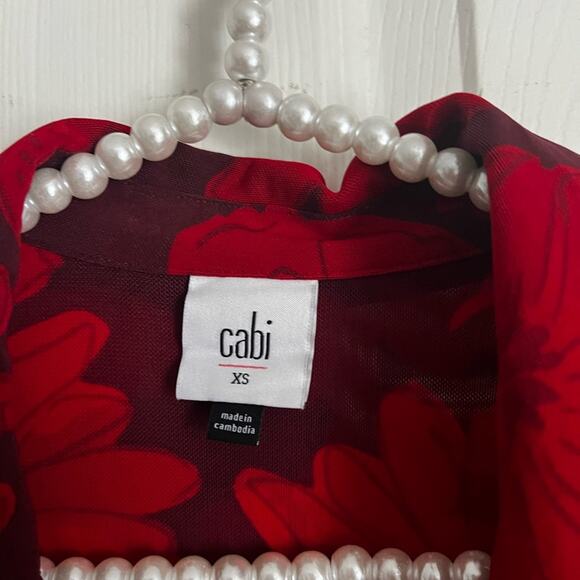 Cabi Long Sleeve Shirt Dress Floral mesh XS 4392 button down red burgundy - Picture 9 of 11